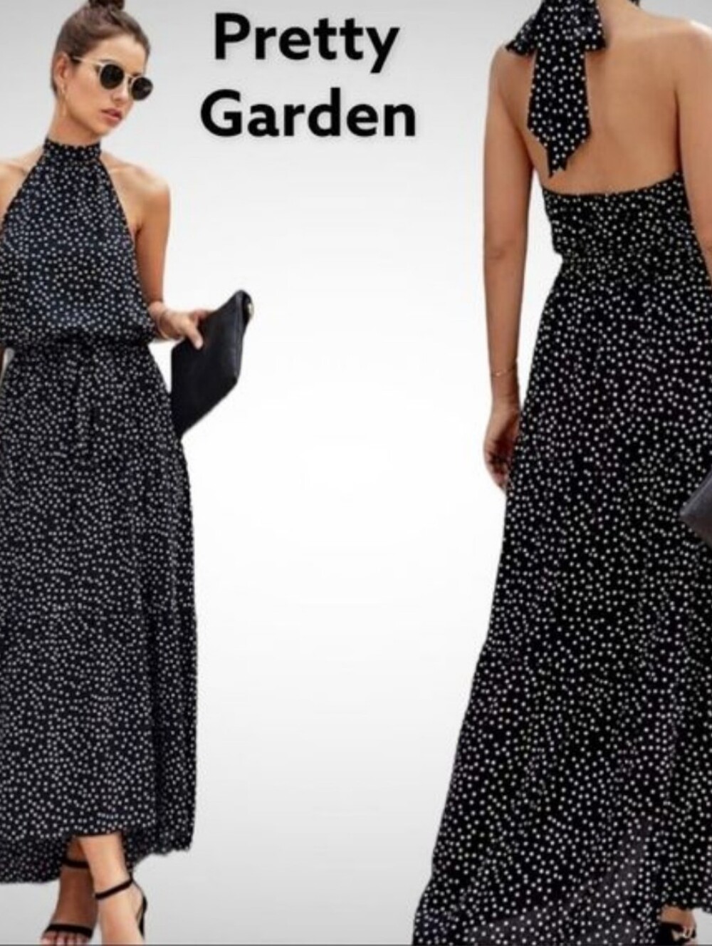 Pretty Garden maxi black with white polka dots! Halter style!